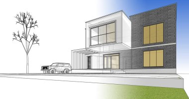 Kasaba mimarisi çizimi 3D illüstrasyon