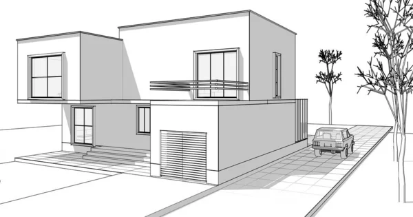 Kamienica Architektoniczny Szkic Ilustracja — Zdjęcie stockowe