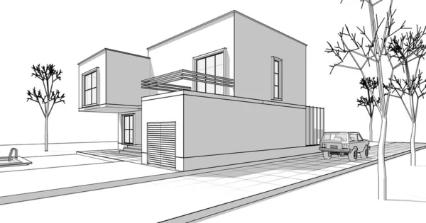 Townhouse Architectural Sketch Illustration — Stock Photo, Image