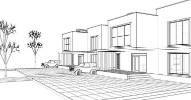 Kasaba mimarisi çizimi 3D illüstrasyon