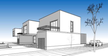 Kasaba mimarisi çizimi 3D illüstrasyon