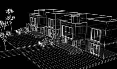 Kasaba mimarisi çizimi 3D illüstrasyon