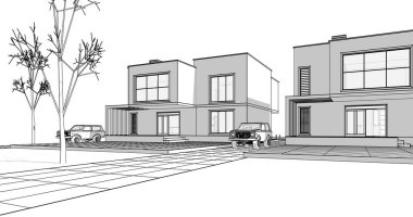 Kasaba mimarisi çizimi 3D illüstrasyon