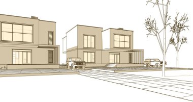 Kasaba mimarisi çizimi 3D illüstrasyon