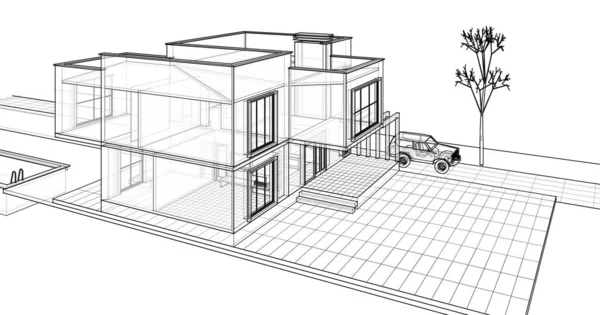 Kamienica Architektoniczny Szkic Ilustracja — Zdjęcie stockowe