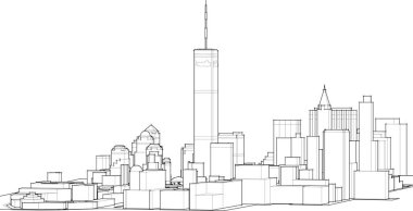 Şehir silüeti, New York şehir vektör illüstrasyonu, siyah ve beyaz