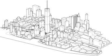 Şehrin ve gökdelenin 3 boyutlu canlandırması