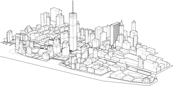 Şehrin ve gökdelenin 3 boyutlu canlandırması