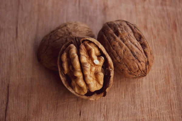 Walnuts Wooden Table — Stock Photo, Image