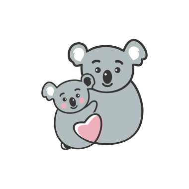 Tatlı kucaklayıcı çift Avustralya koalası anne ve bebeği. Vektör Illustration