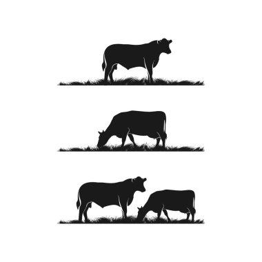 Siyah angus vektör çizimi. Çimen silueti çiftlik hayvanları logosu tasarımı