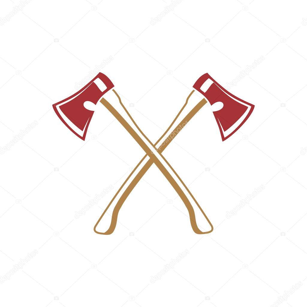 Wooden axe isolated. Element for woodworking emblem or icon on white background