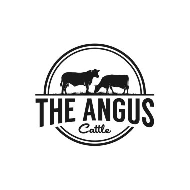 Retro Vintage Sığır Angus logo tasarım şablonu