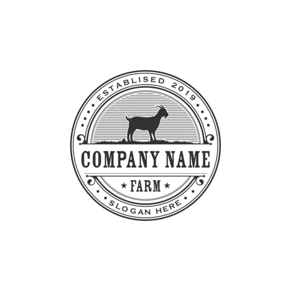 Retro Vintage Keçi Çiftliği Logosu Tasarım Şablonu Keçi Çiftliği Logosu — Stok Vektör
