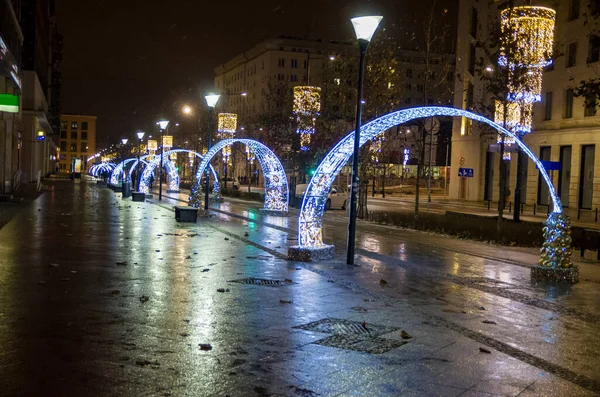 Luces Navidad Varsovia Las Calles Ciudad Polonia —  Fotos de Stock