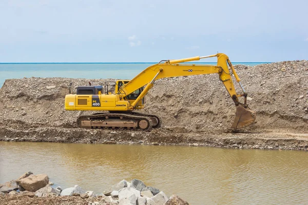 Vista Escavadeira Canteiro Obras Chão — Fotografia de Stock