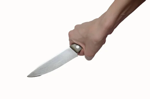 Hand Hält Ein Messer Isoliert Auf Weißem Hintergrund — Stockfoto