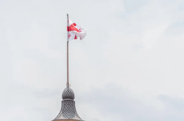 Georgische Vlag Het Gebouw Tegen Lucht — Stockfoto