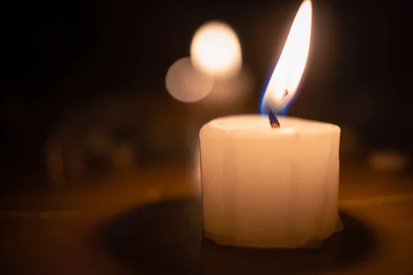 Large White Lighted Candle Close Concept Magic Divination — Stock Photo, Image