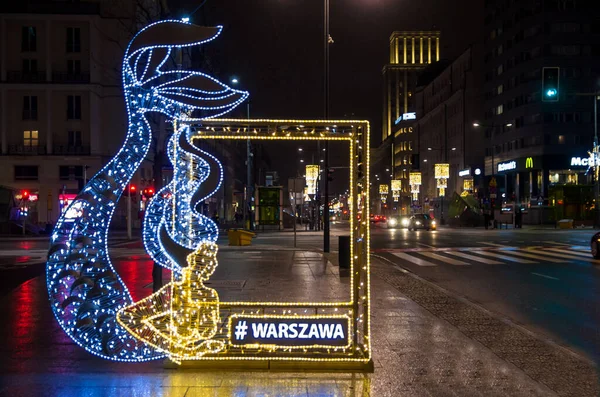 Varsovie Pologne Décembre 2018 Décorations Vacances Rue Varsovie Pologne — Photo
