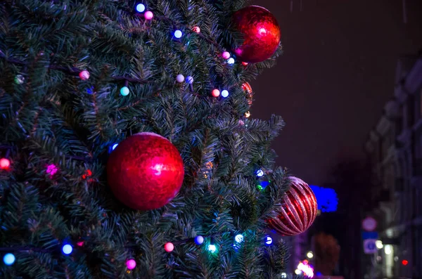 Arbre Noël Décoré Dans Rue — Photo