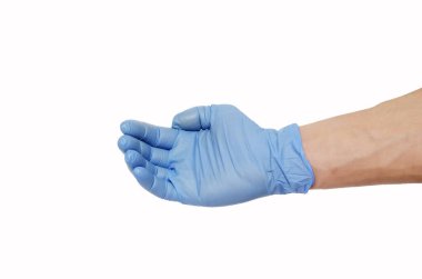 Beyaz arka planda mavi eldivenler.