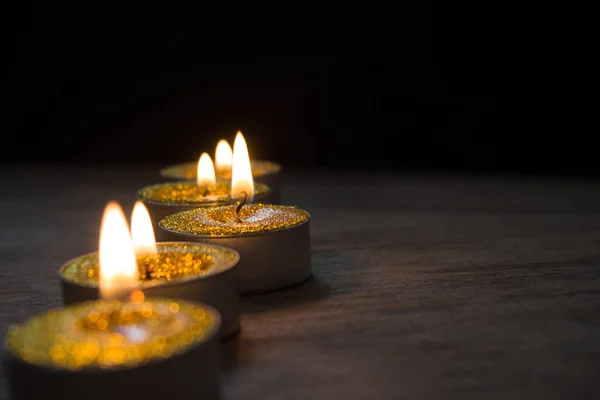 Burning Candles Wooden Background — Stock Photo, Image