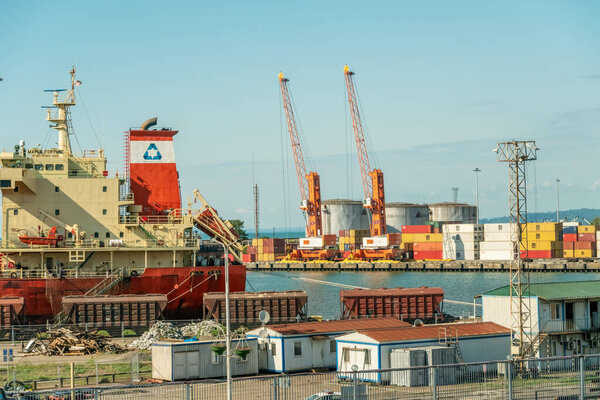 Batumi, Georgia - July 4 2019: Loading port in Batumi on a Sunny day