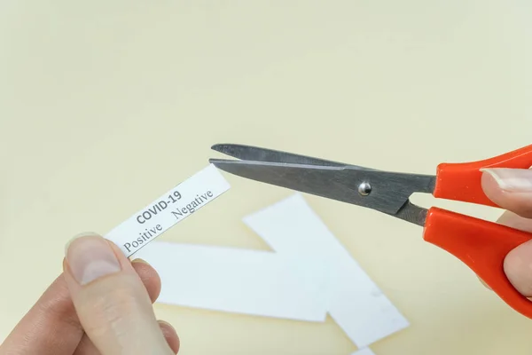 Scissors Cut Paper Inscription Covid Concept Coronavirus — Stock Photo, Image
