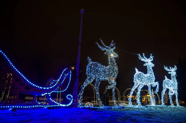 Noel Ren Geyiği Şekilli Işıklar Yeni Yıl Noel — Stok fotoğraf