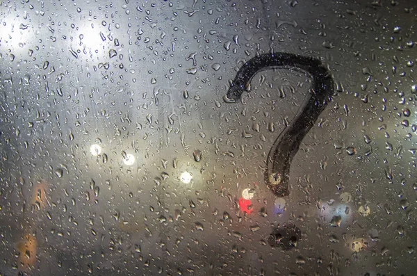 Autumn Rain Inscription Sweaty Glass Question Mark — Stock Photo, Image