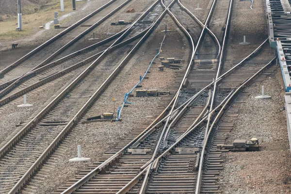 Järnvägsspår Korsning Spår Ovanifrån — Stockfoto