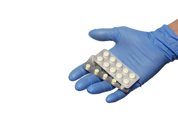 Pills Hands Blue Gloves — Stock Photo, Image