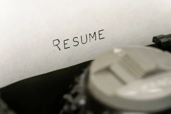 Close up printed text Resume on an old typewriter