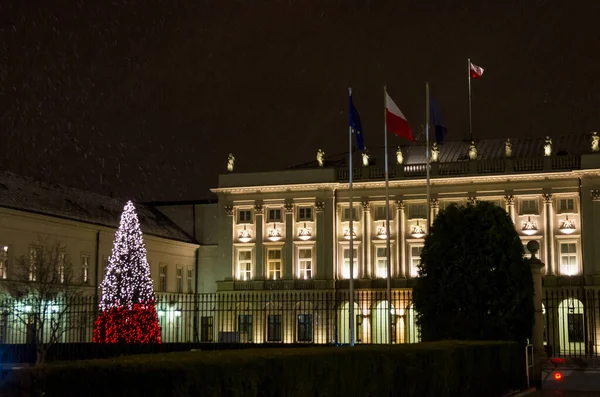 Президентский Дворец Варшаве Вечернее Время Новогодние Праздники — стоковое фото