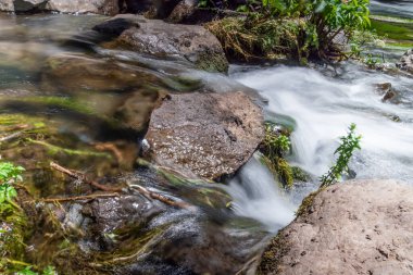 Dashbashi Kanyonu bir yaz günü. Şelaleden akan nehir, su 