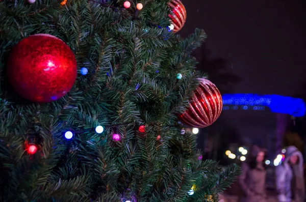 街路樹に飾られたクリスマスツリー — ストック写真