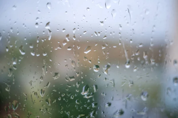 Regnerischer Herbsttag Tropfen Auf Das Fenster Hintergrund Mit Wassertropfen — Stockfoto