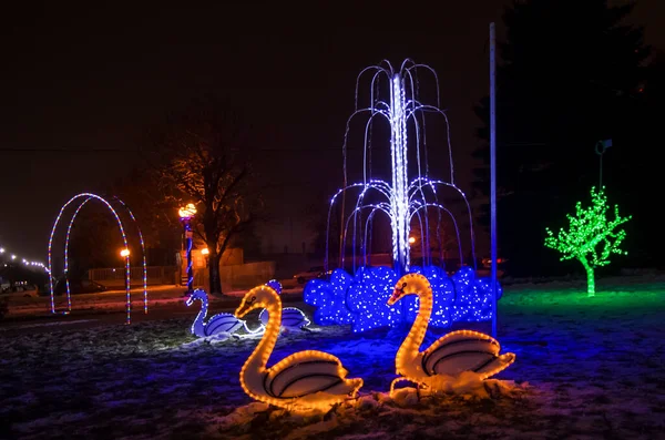 Lumières Noël Décorations Dans Les Rues Ville Veille Nouvel Noël — Photo