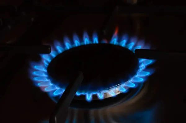 Синій Газовий Полум Крупним Планом Газовій Плиті — стокове фото