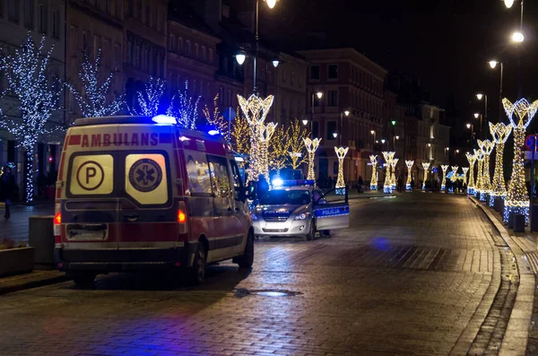 Патрульная Полиция Медицинская Помощь Время Рождественских Праздников Варшаве — стоковое фото