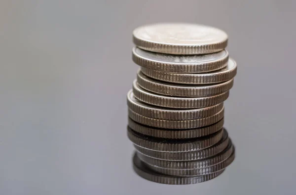 Pile Coins Black Background Reflection — Stock Photo, Image