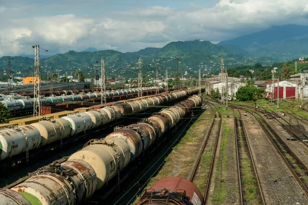 Batumi Georgia Juli 2019 Lasttankståg Vid Järnvägsstationen Parkering För Godståg — Stockfoto