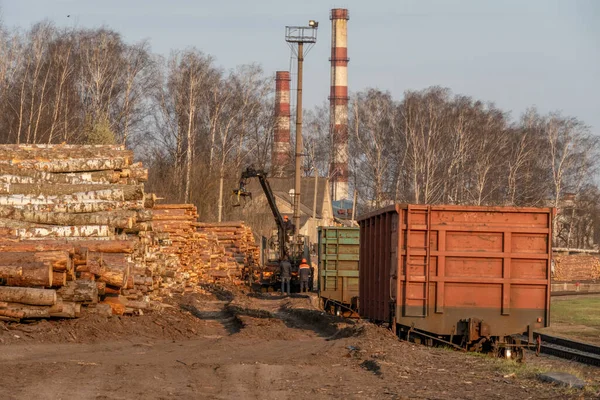 Промисловий Фон Завантаження Залізничні Вантажні Вагони Залізниця Вантажний Термінал Крани — стокове фото