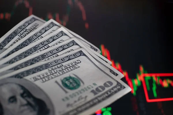 Banknoty Dolarowe Tle Dynamiki Kursów Walut Koncepcja Obrotu Ryzyka Finansowego — Zdjęcie stockowe