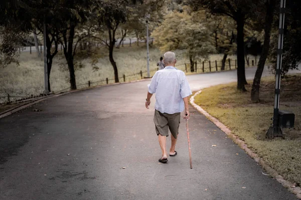 Old Man His Back Walking Slope Make People Feel Lonely — Stock Photo, Image