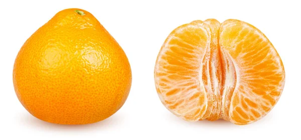 Mandarinen Isoliert Sammlung Von Ganzen Mandarinen Und Halbgeschälten Orangenfrüchten Isoliert — Stockfoto