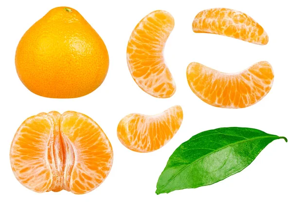 Isolated Tangerines Collection Whole Tangerine Mandarin Orange Fruit Peeled Segments — Zdjęcie stockowe