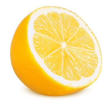 İzole edilmiş limon. Beyaz arkaplanda kırpma yolu ile izole edilmiş taze limon dilimi