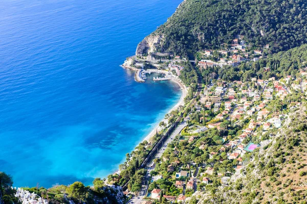 Beautiful Aerial View Coastline Blue Water Eze Town Cote Azur — стоковое фото